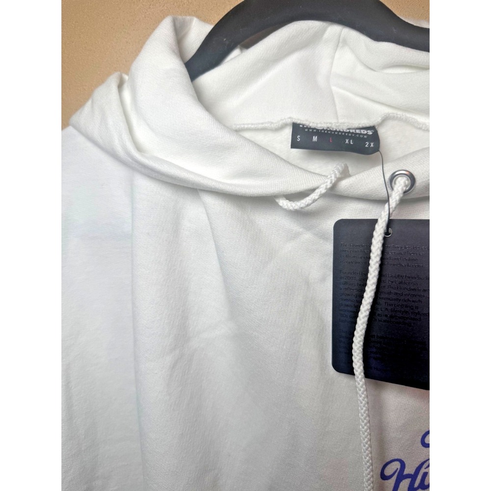 NWT THE HUNDREDS WHITE HOODIE WITH PURPLE SCRIPT SIZE L